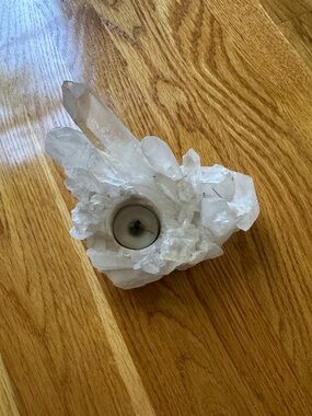 Anthropologie Clear Quartz Crystal Tea Light Holder - White